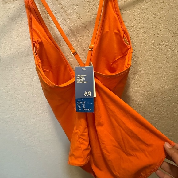 H &M Vibrant Orange One-Piece Swimsuit size 10 - Picture 2 of 4
